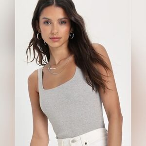 Gray Ribbed Square Neck Bodysuit